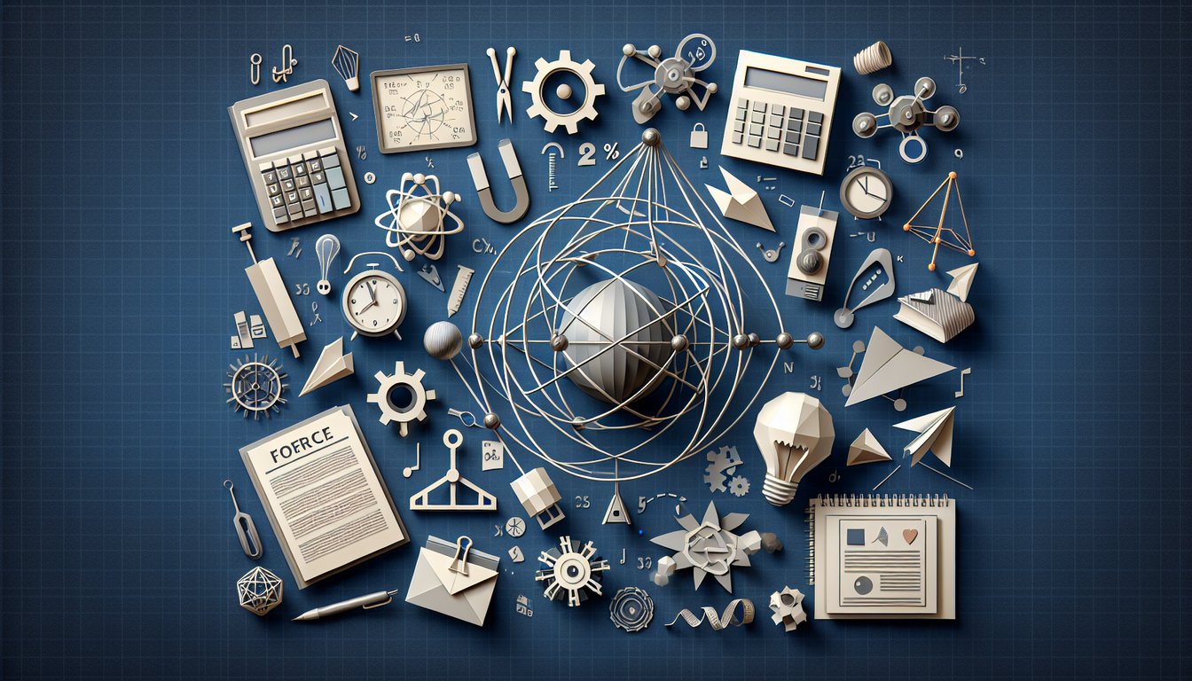 Paper art representing a trivia quiz on Net Force Mastery for high school physics students.