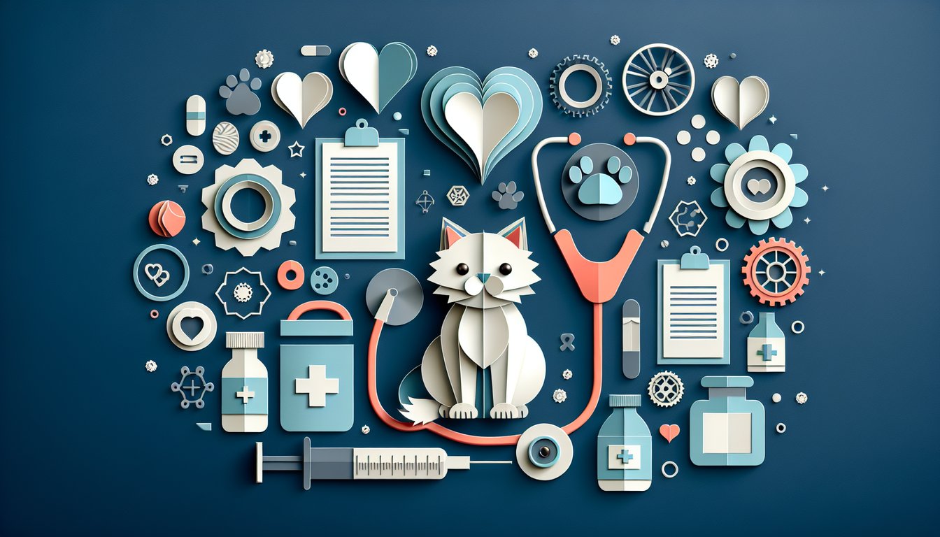 Colorful paper art depicting animals and veterinary tools for a knowledge quiz