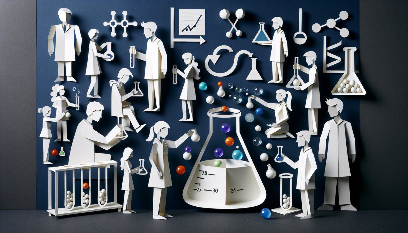 Dependent Variable Duel quiz paper art engaging high school science students in a trivia challenge.