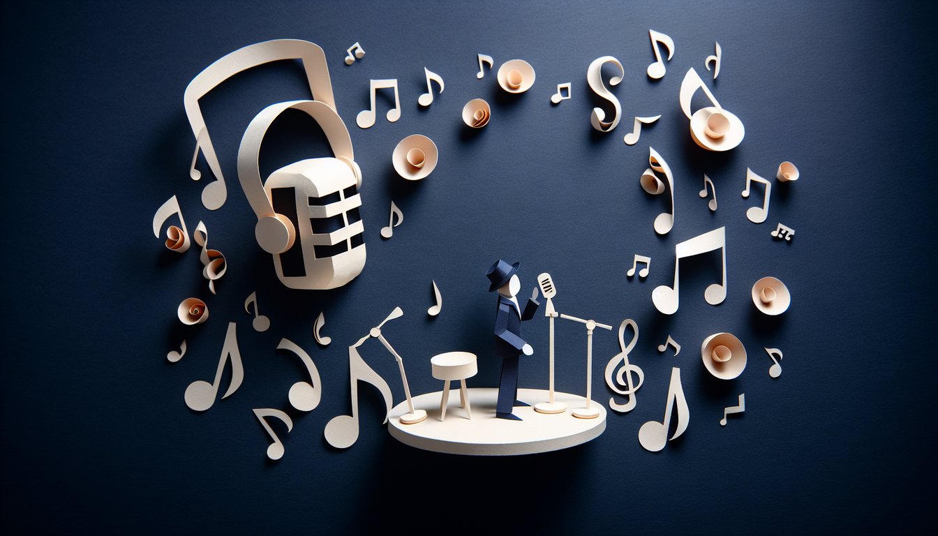 3D voxel art representing the Graduate Jazz Voice course with musical notes and microphone.