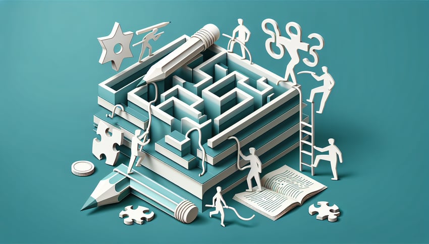 Paper art illustration on teal background inviting challenge with free CBAP elicitation techniques quiz