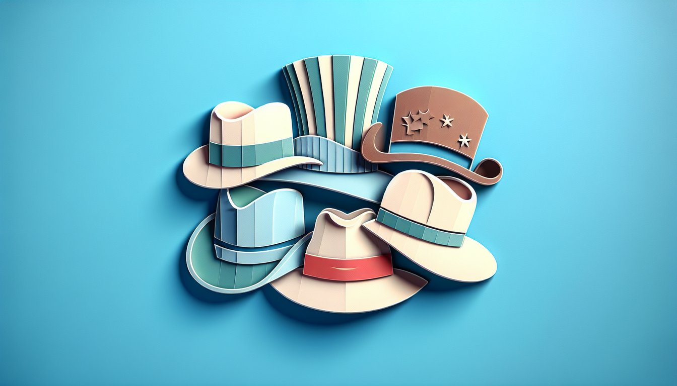 Six colorful paper art thinking hats floating on sky blue background promoting a free quiz to discover your thinking style