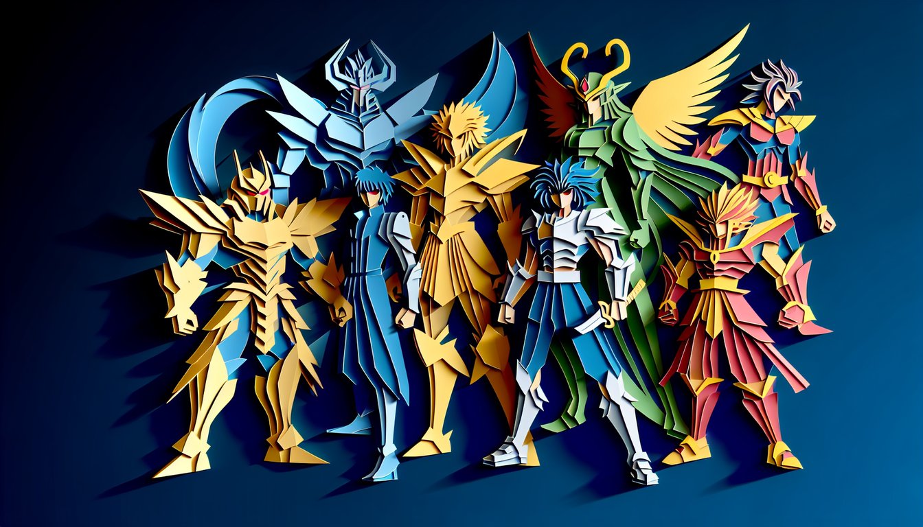 paper art Saiyan silhouettes, glowing aura for Dragon Ball Z personality quiz on dark blue background