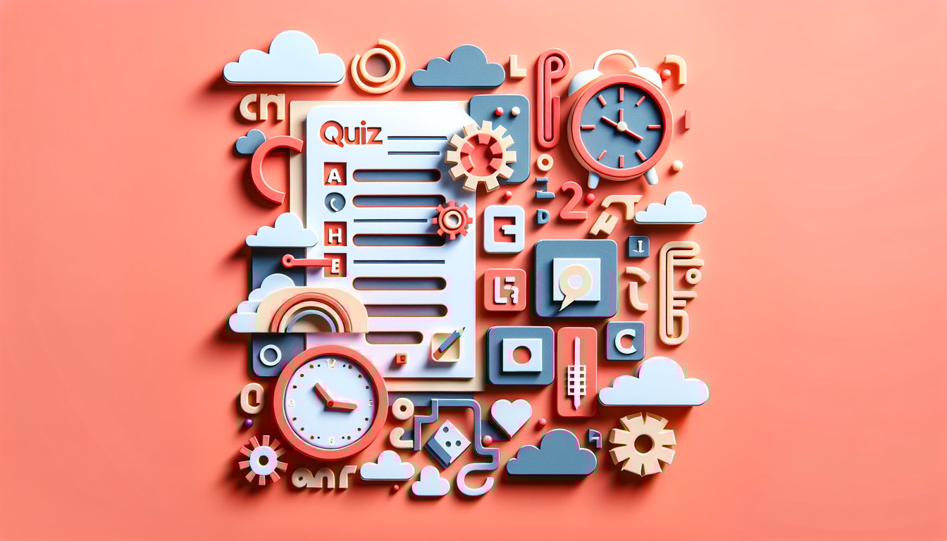 Paper art letters and word cards layered on coral background for alphabetical sorting quiz