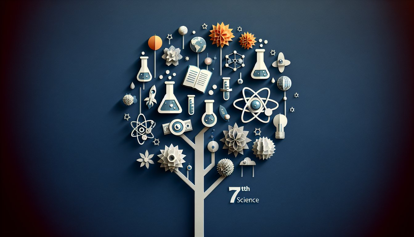 Paper art illustrating a trivia quiz for 7th grade science challenge preparation.