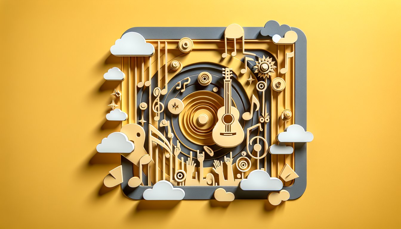 paper art illustration of quiz about Beyonce song titles on golden yellow background