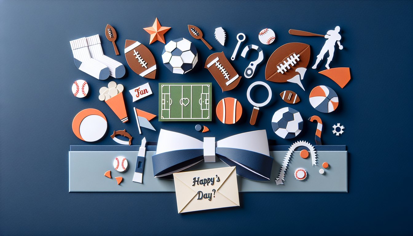 Colorful paper art depicting sports equipment for Fathers Day Sports Trivia Quiz