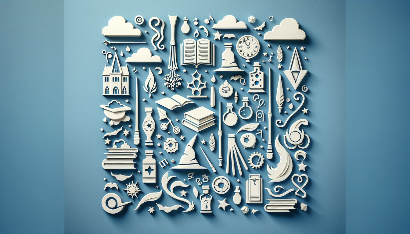 Paper art illustration of Durmstrang houses quiz on sky blue background with bold title and layered paper elements