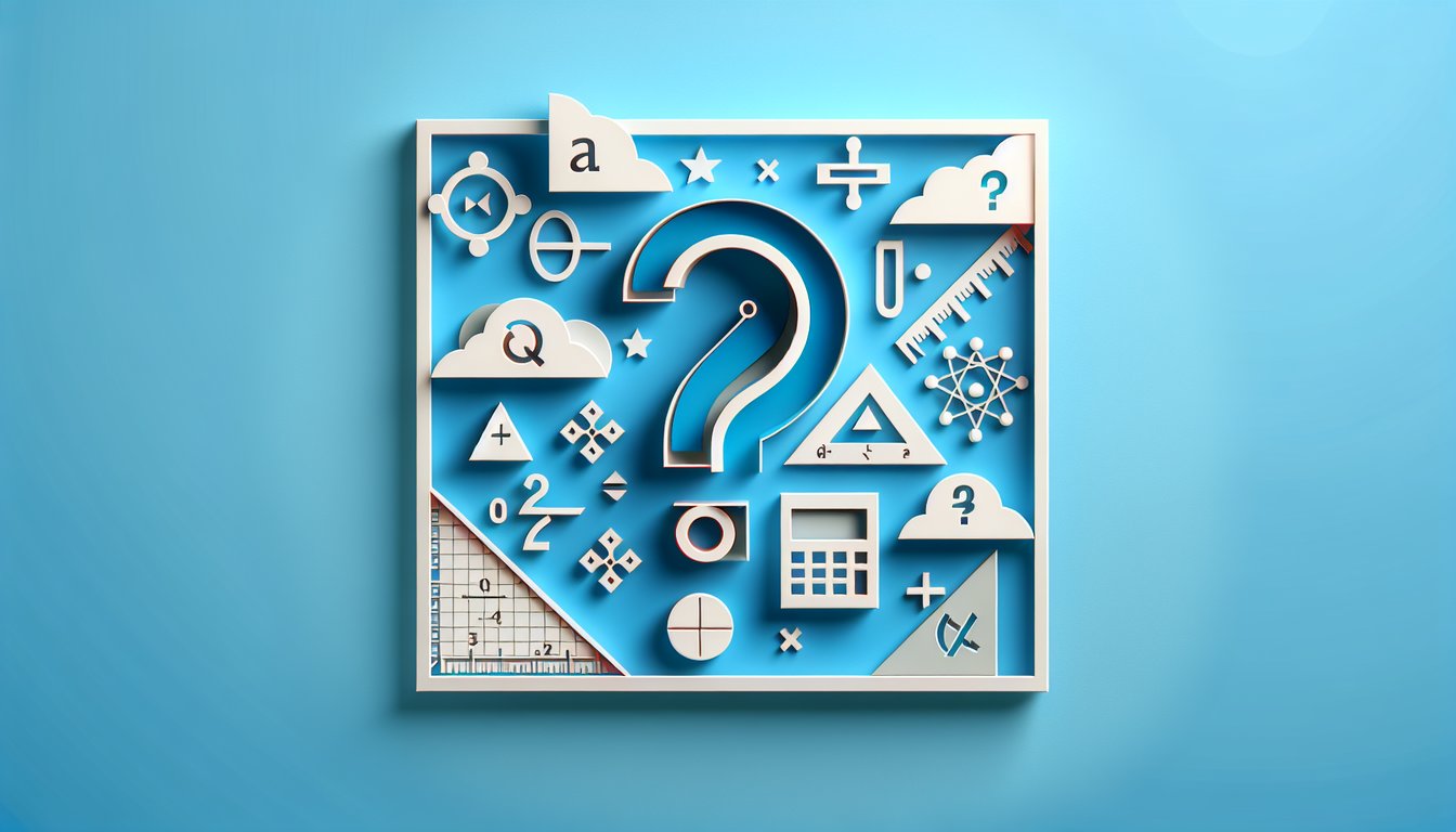 paper art illustration with numbers variables and factorization symbols on sky blue background for a factoring quiz