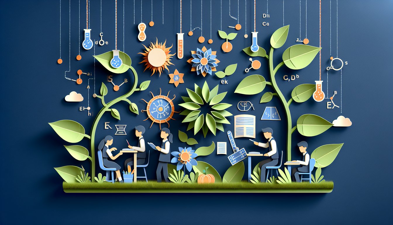 Paper art depicting a trivia game on photosynthesis for middle school science students.