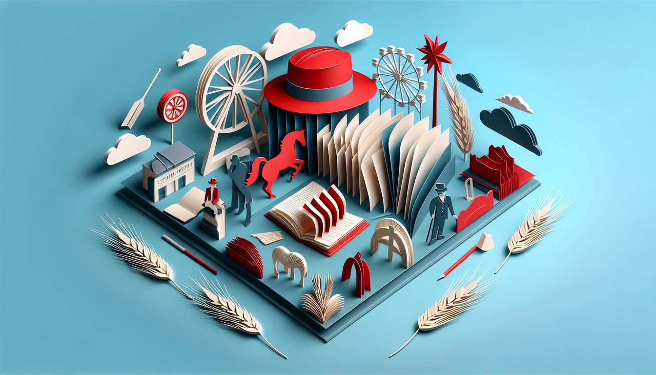 Paper art illustration for Catcher in the Rye character quiz on sky blue background.