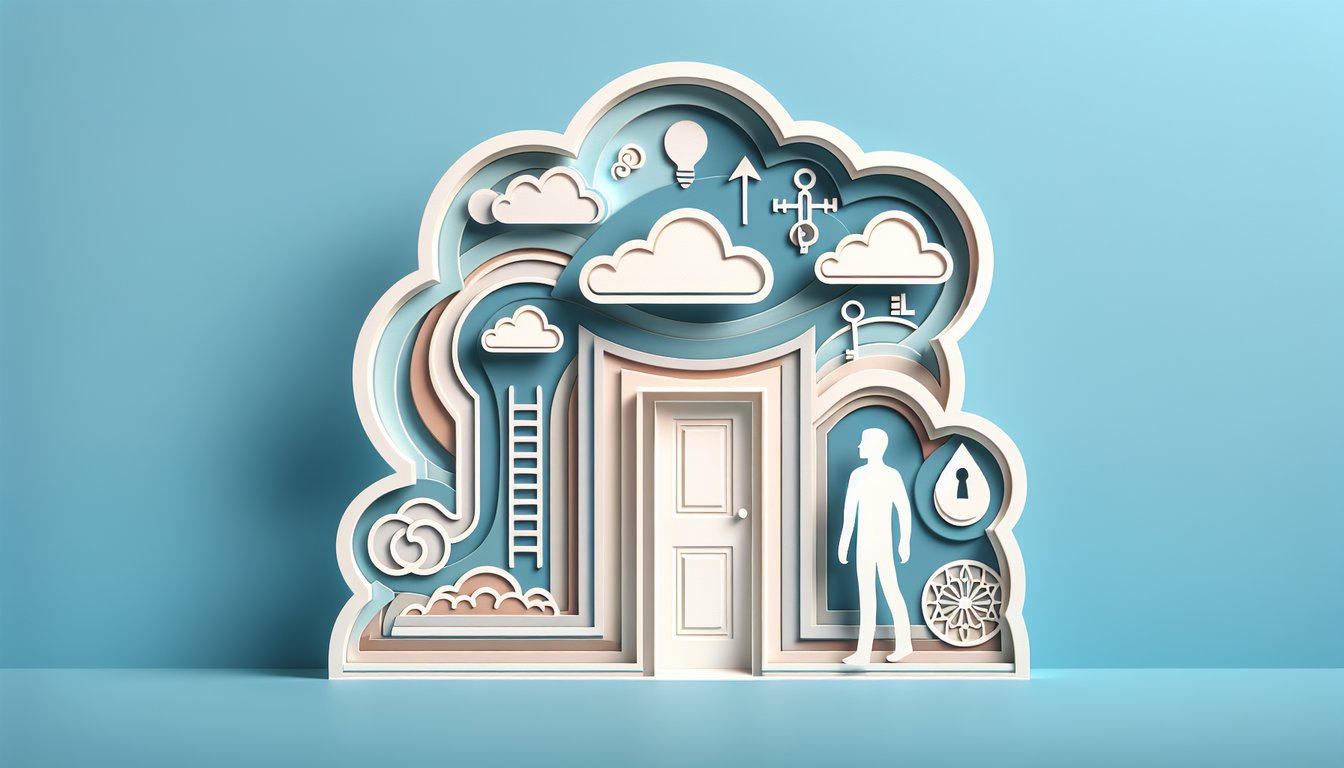 Paper art illustration for dream interpretation personality quiz on sky blue background