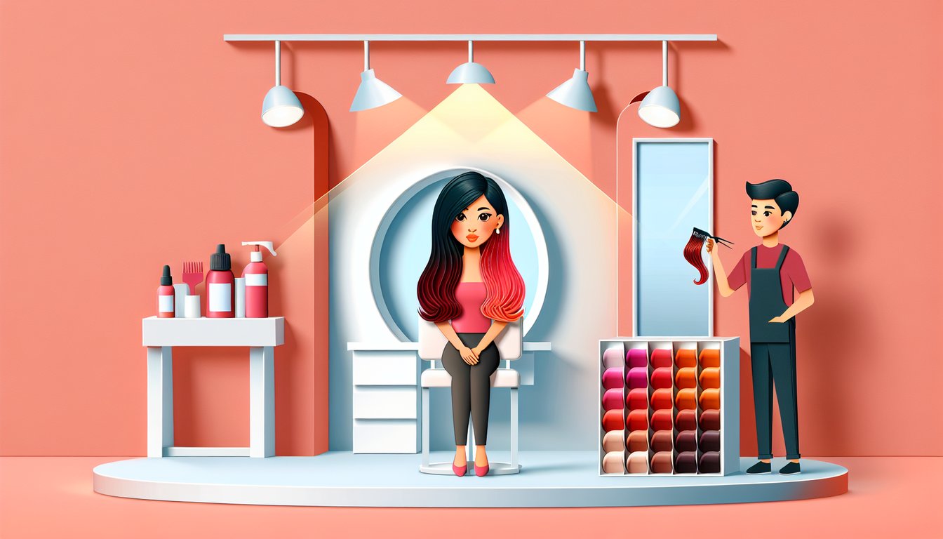 Paper art showing red hair shapes, quiz title Ready for a change on coral background, discover your perfect shade.