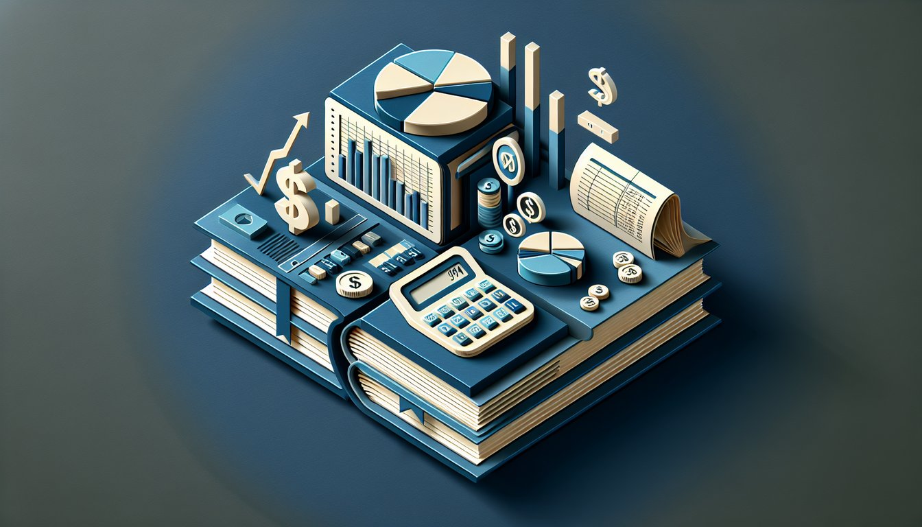 Paper art illustration shows quiz challenge mastering financial accounting definitions on dark blue background.
