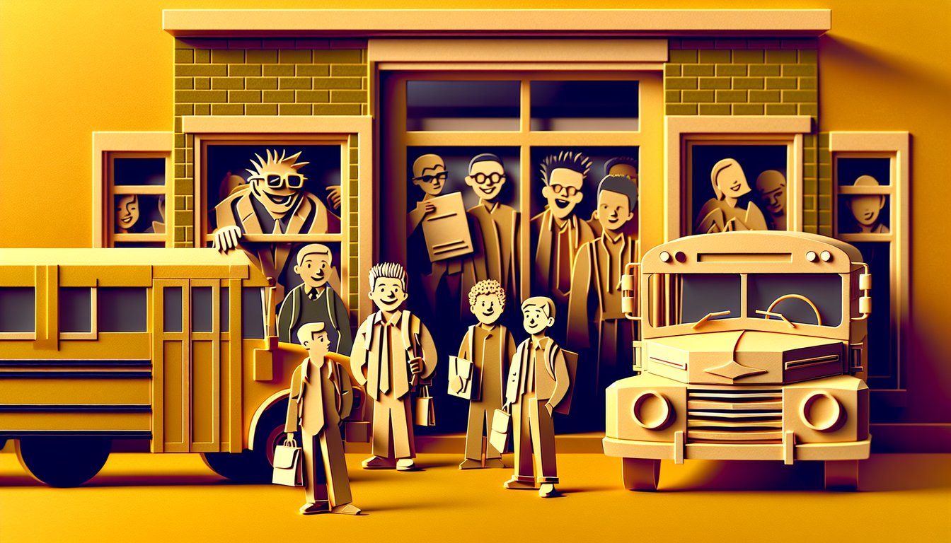 Billy Madison trivia quiz illustrated in paper art on a golden yellow background