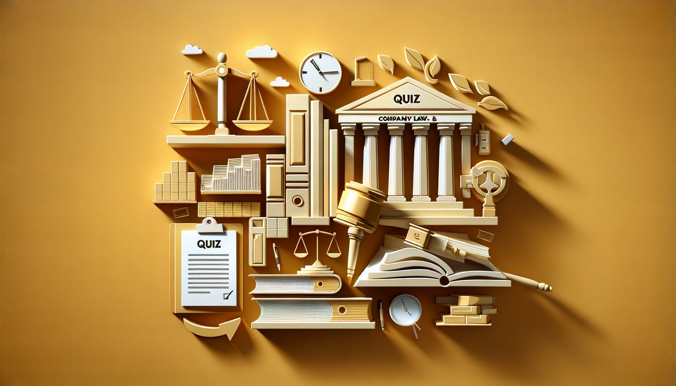Paper art illustration for quiz on company law and governance skills on a golden yellow background