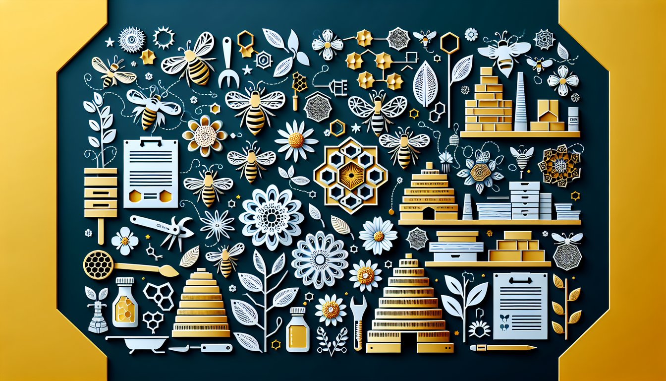 Paper art displaying fun and beautiful elements related to Honey Bee Biology and Beekeeping Knowledge Test.