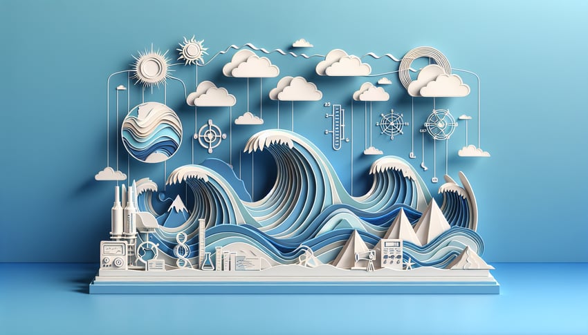 Paper cut wave layers surround bold quiz text on sky blue background