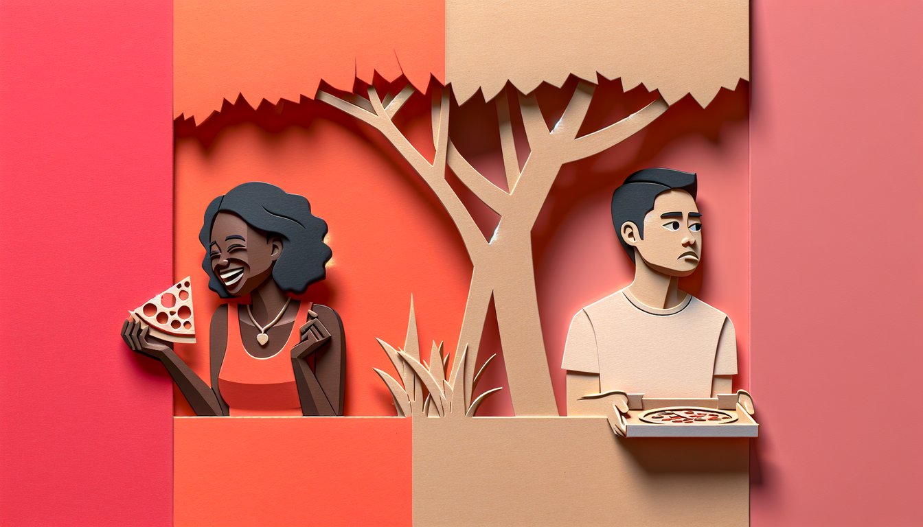 Paper art illustration for quiz about identifying fake friends on a coral background
