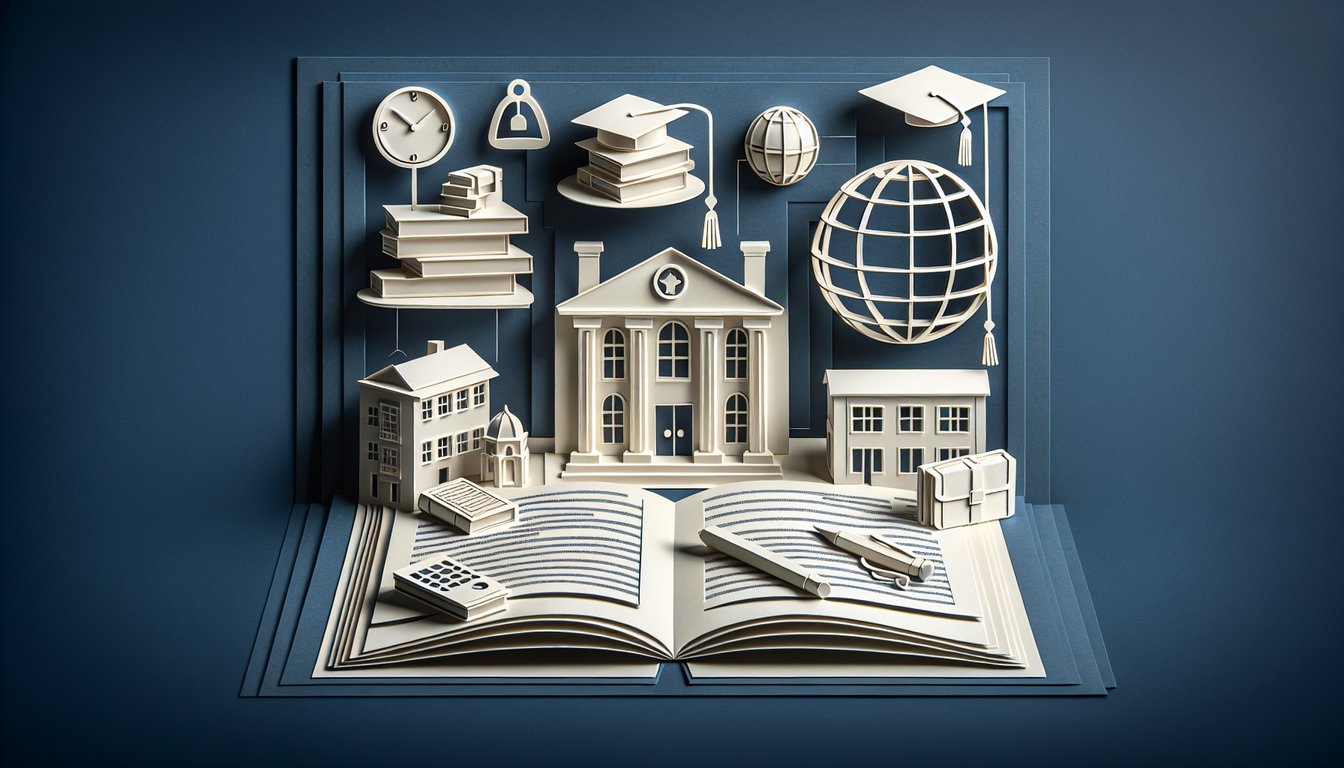 Paper art illustration for a college personality quiz on a dark blue background