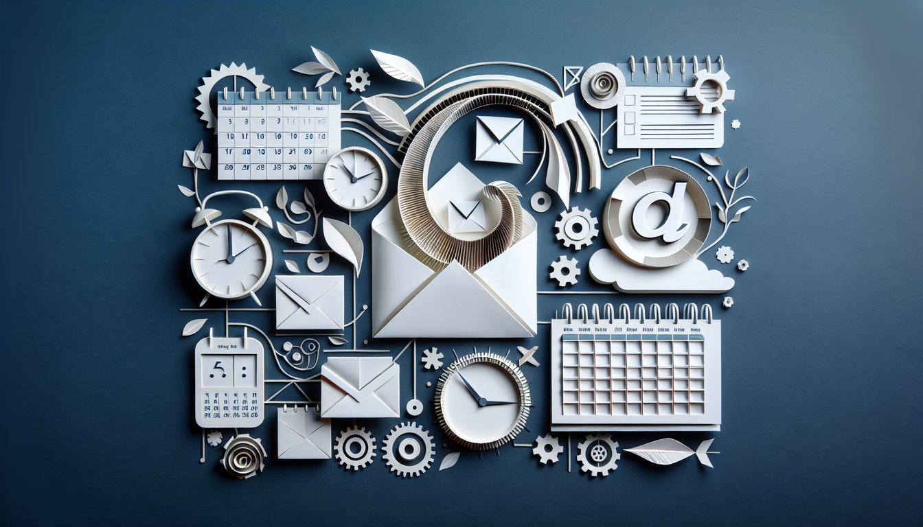 Colorful paper art depicting elements related to Email and Calendar Skills Test quiz