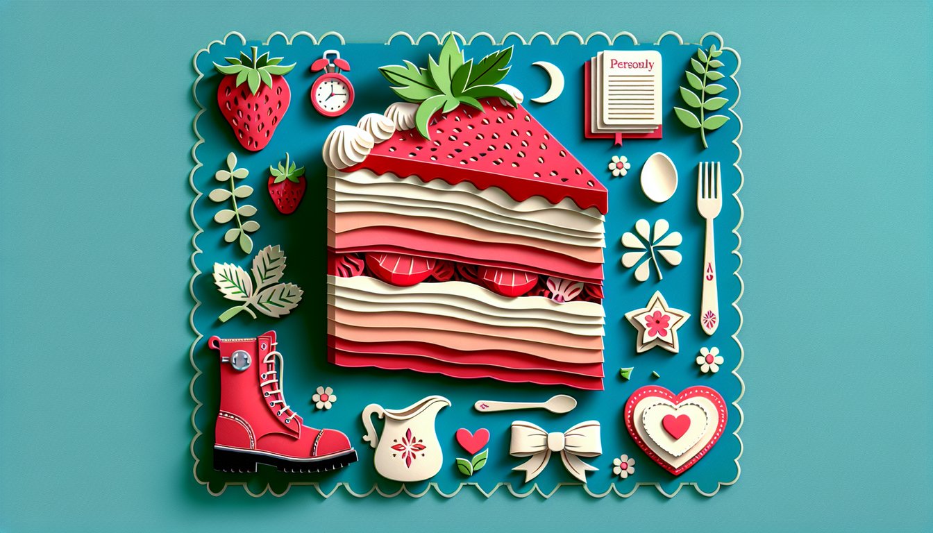 Strawberry Shortcake personality quiz paper art illustration on teal background