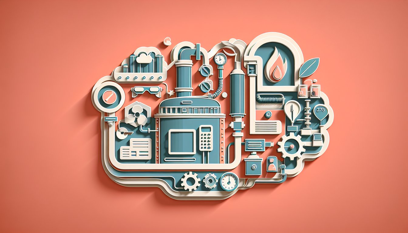 Paper art illustration for boiler exam quiz on a coral background