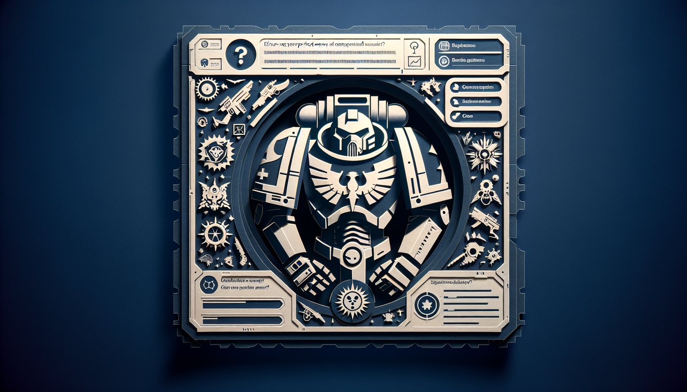 Warhammer 40k faction quiz paper art illustration on a dark blue background
