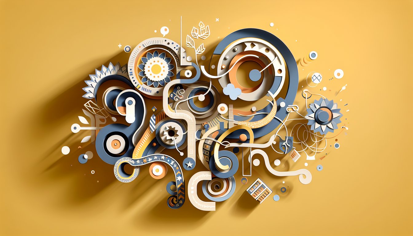 Paper-cut style illustration golden yellow background featuring Succession Roy character silhouettes and question mark