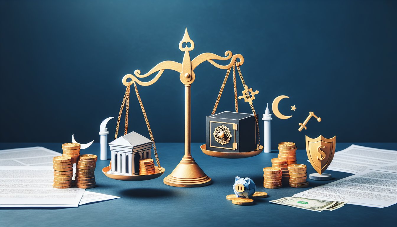 Colorful paper art depicting a quiz on Islamic Financing Risk Knowledge Test.