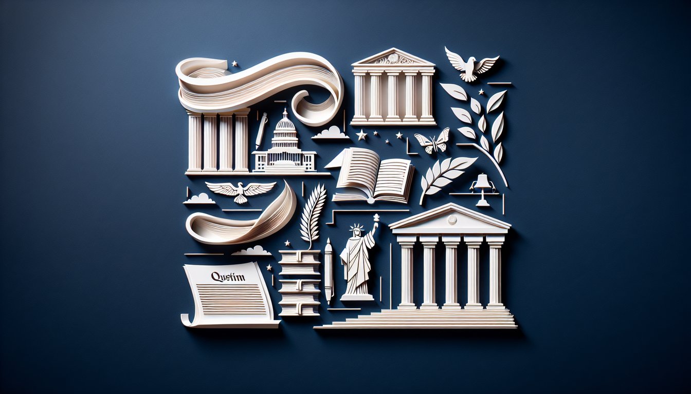 Paper art illustration for a constitution quiz on 7 Articles, inviting users to test their knowledge, on dark blue background.