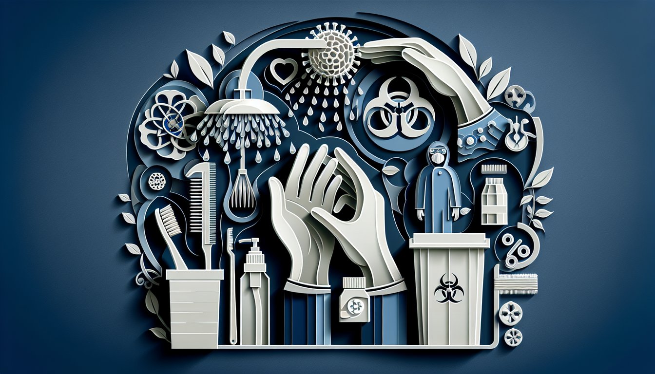 paper art illustration gloves mask syringe dental infection control quizlet hand hygiene ppe disposal protocols dark blue