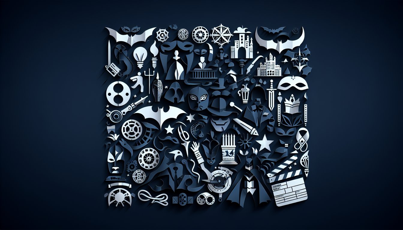 Colorful paper art featuring elements related to movie villains for a trivia quiz