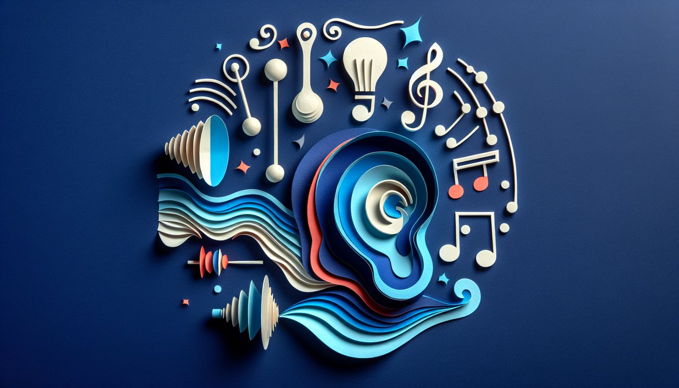 Colorful paper art promoting a trivia quiz on sound production and wave behavior for middle schoolers.