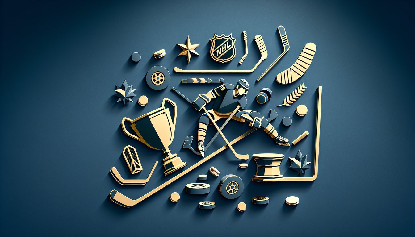 Paper art illustration for NHL player guessing quiz on dark blue background