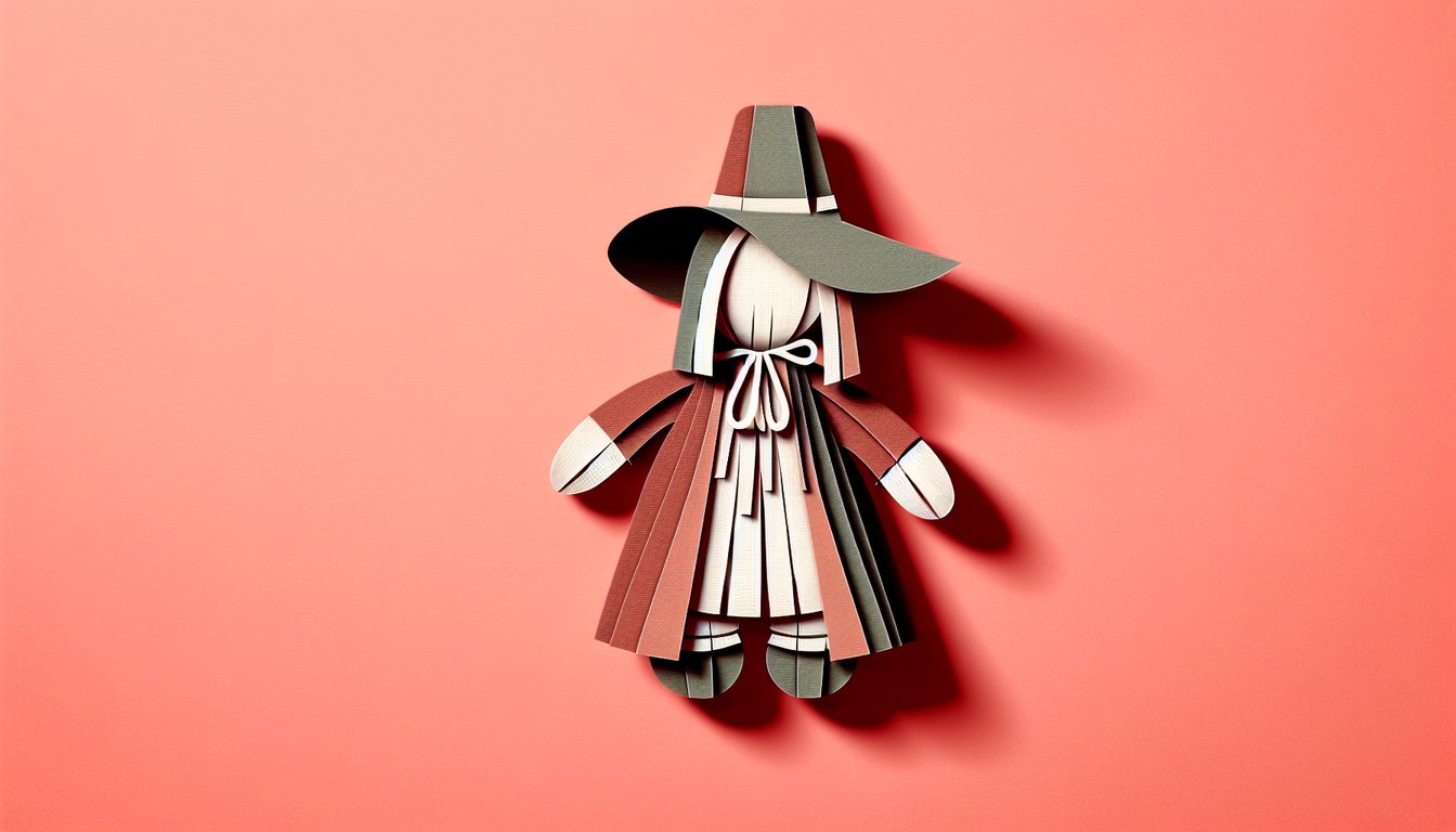 Coral background paper art showing poppet doll and quiz title Test your knowledge of the Crucible Act Two
