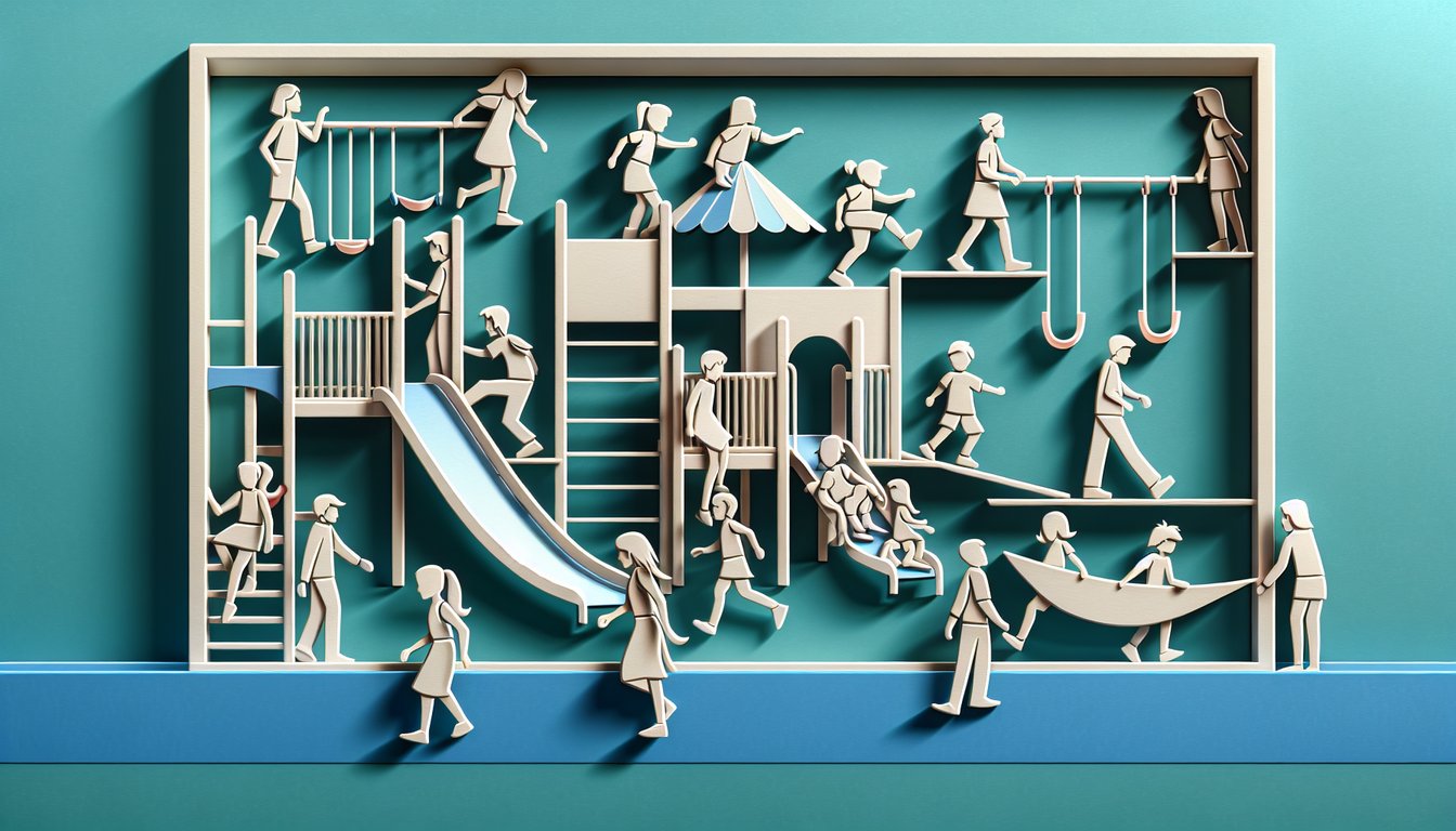 Paper art illustration for Recess character personality quiz on teal background