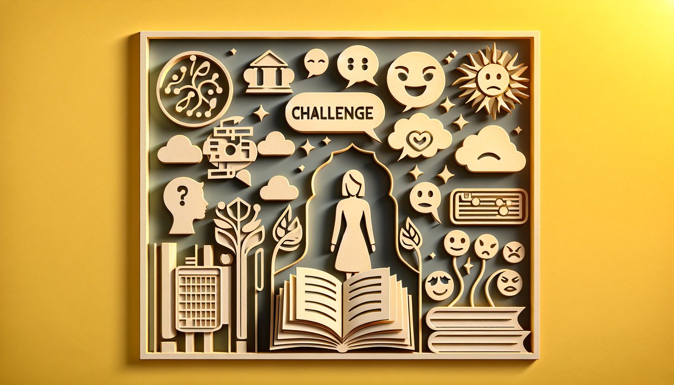 Paper art style quiz banner on golden yellow background testing knowledge of Mrs Jones character traits.