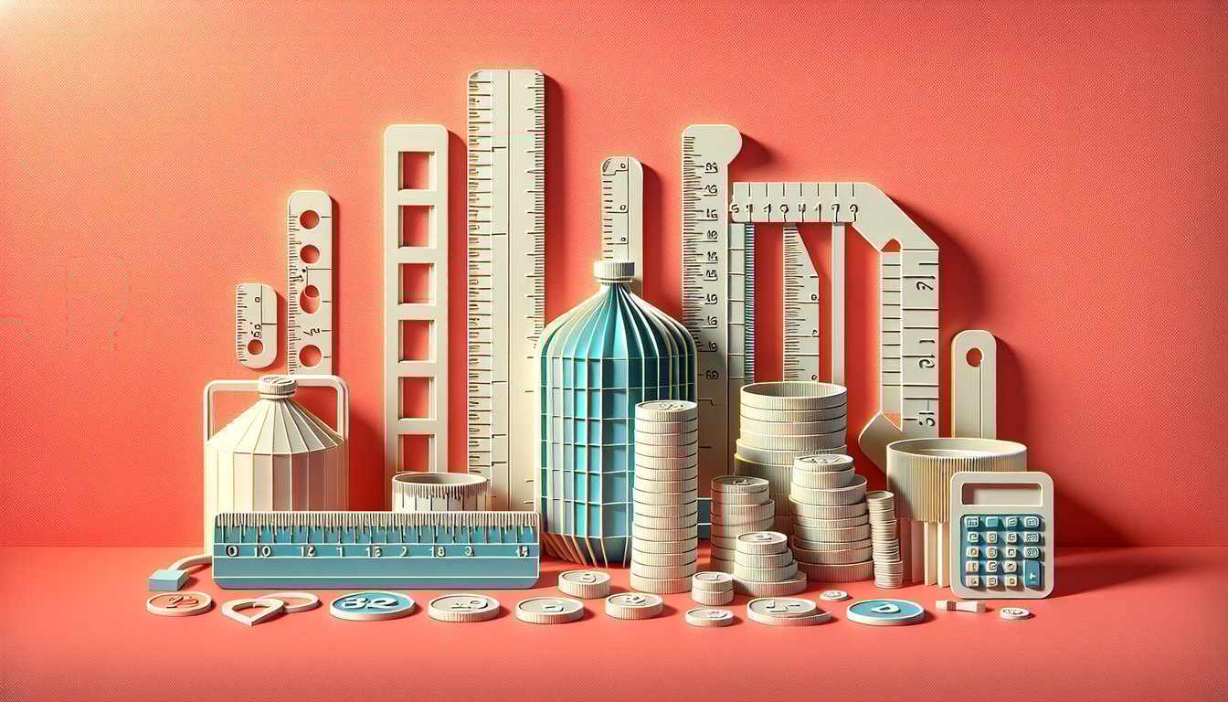 Paper art illustration for metric units quiz on a coral background