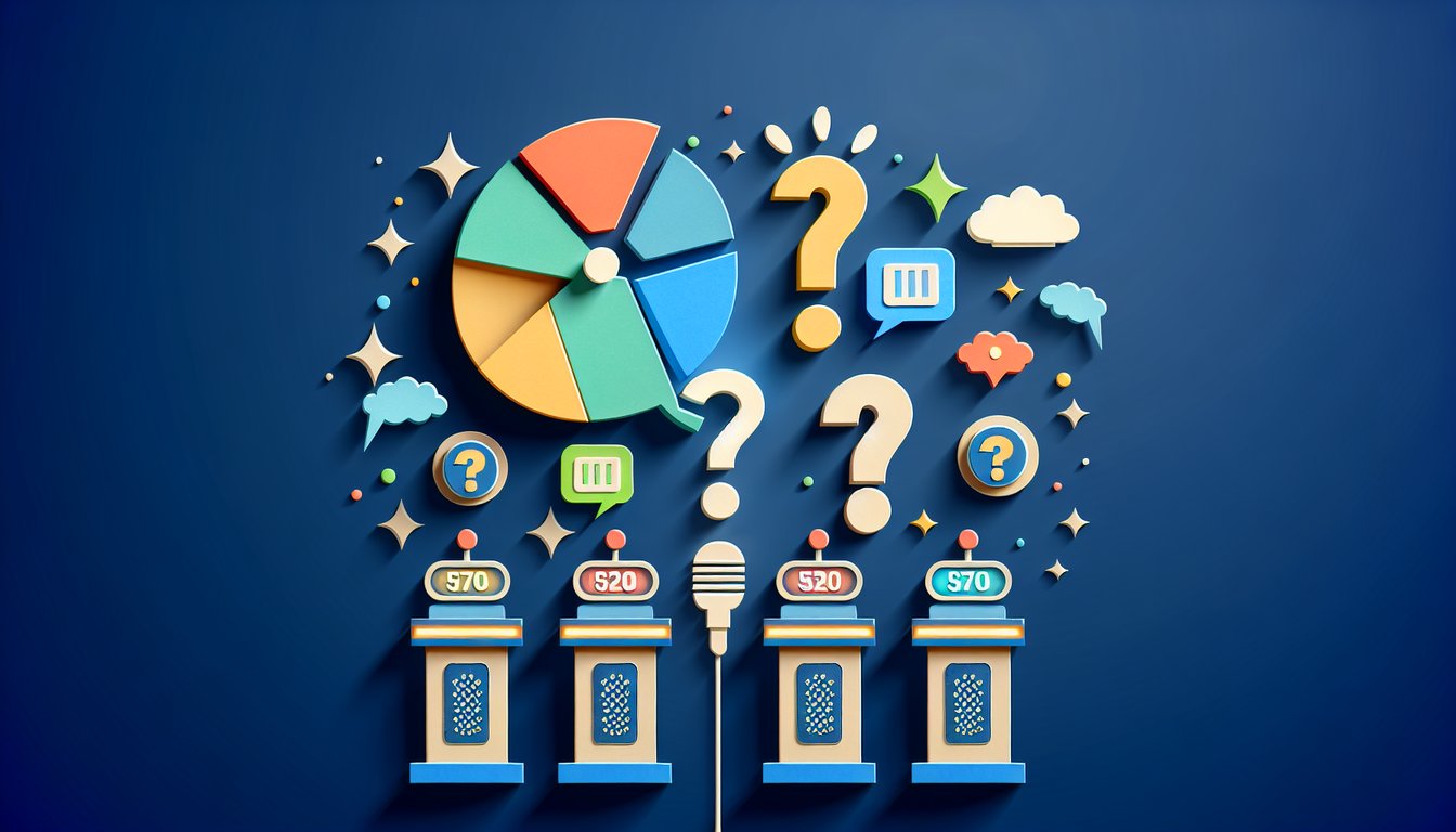 Colorful paper art depicting elements from Family Feud Style Trivia Quiz.