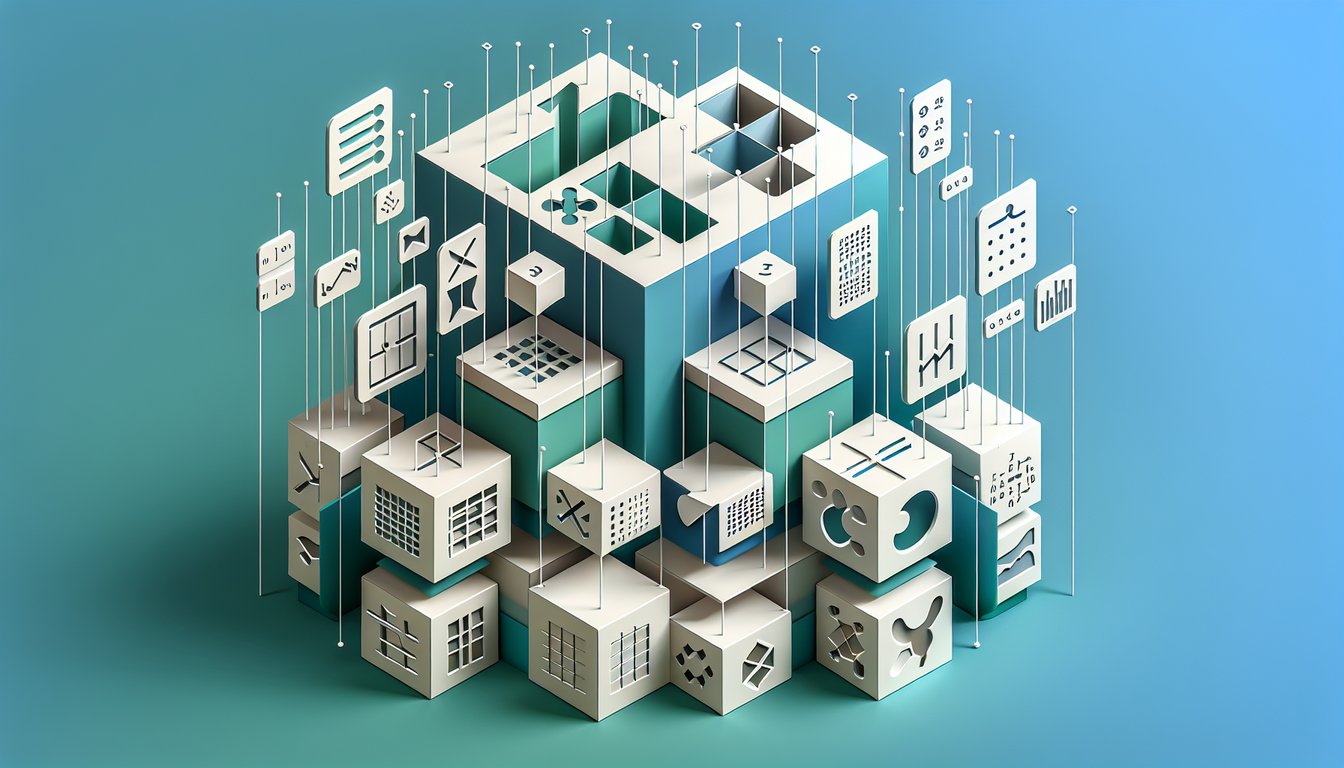 Paper art showing spreadsheet layers charts, toolbox icons on teal background for Excel intermediate quiz
