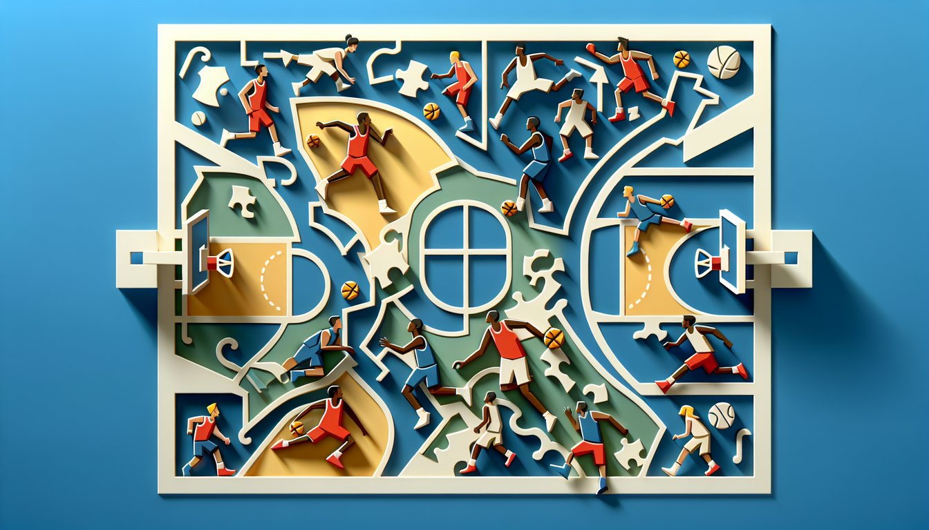Paper art illustration for NBA player alter ego quiz on sky blue background