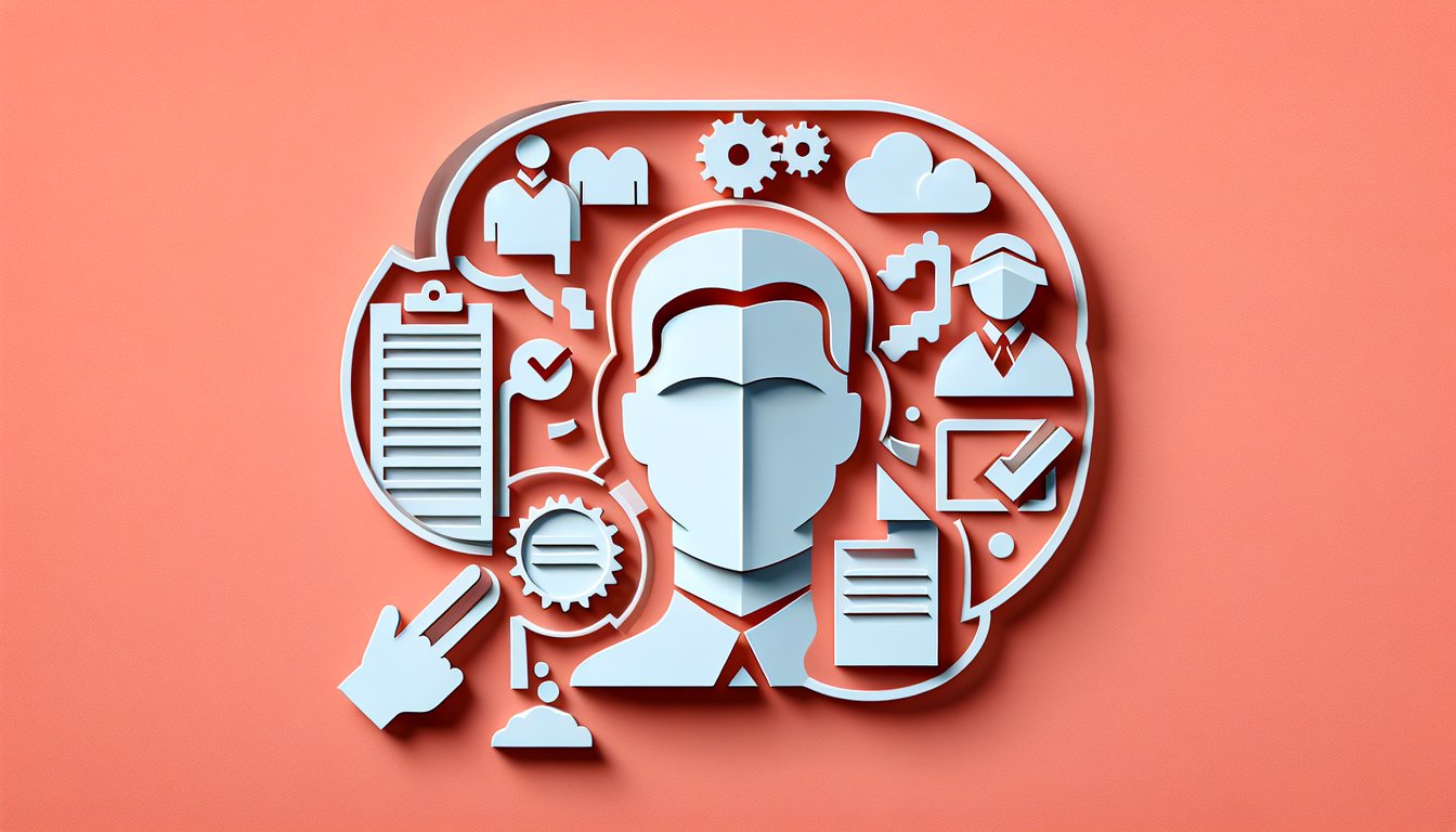 Paper art quiz illustration on coral background showing facilitator survey feedback icons and challenge elements