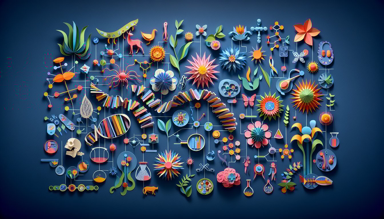 Colorful paper art promoting the Ace Classification Quiz for high school biology students.