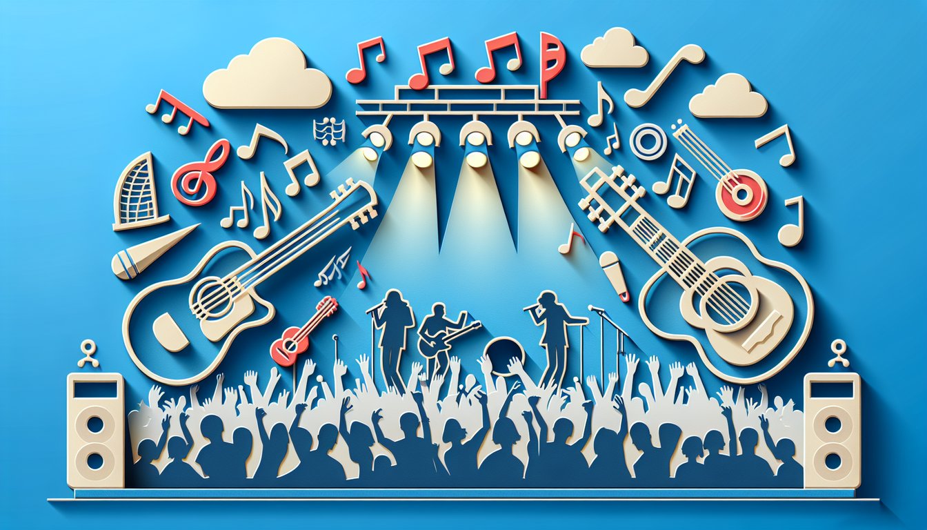 Paper art illustration for Why Dont We member quiz on sky blue background featuring band history trivia fan icons