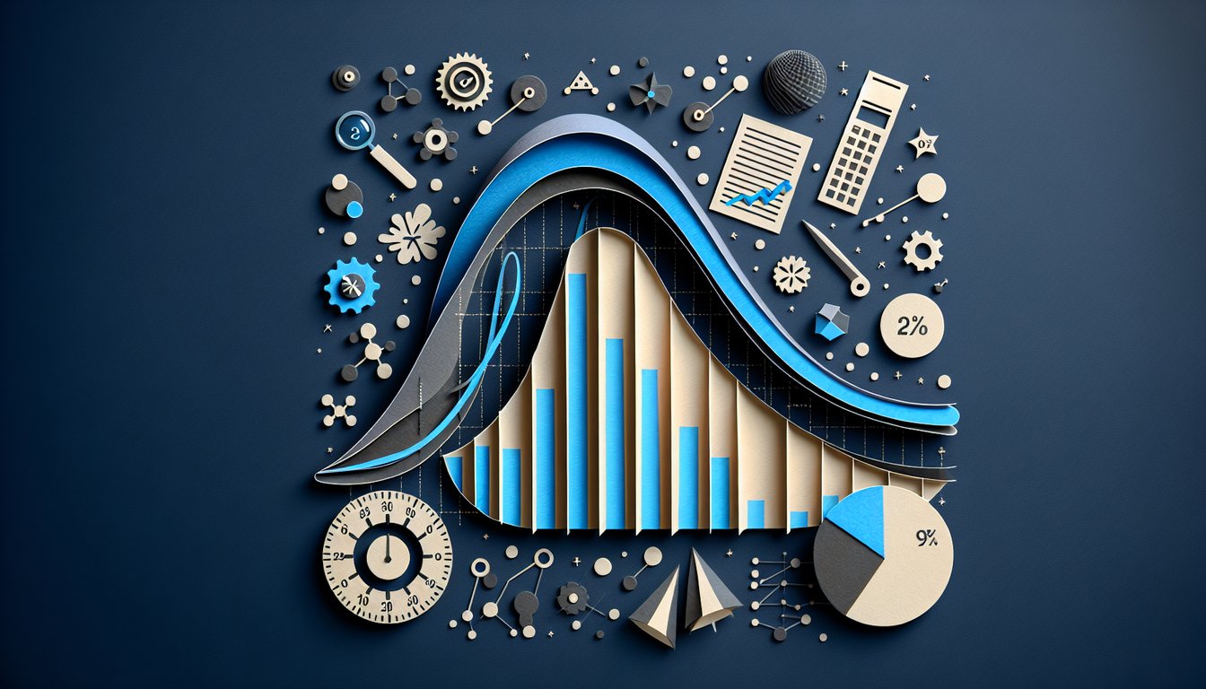 Colorful paper art promoting The Normal Curve Challenge, a statistics quiz for high school students.