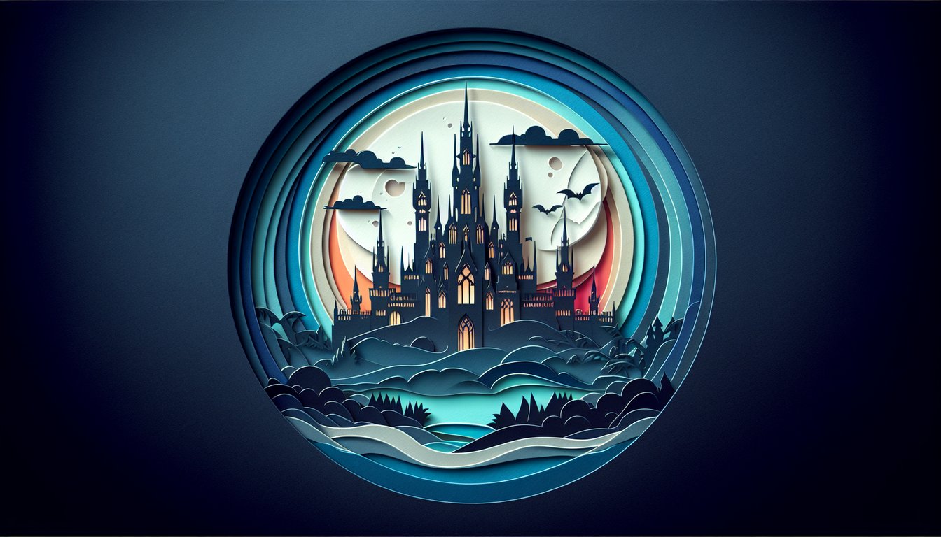Paper art illustration for vampire quiz on sky blue background