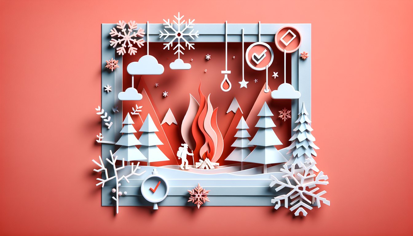 Paper art illustration for quiz on To Build a Fire on a coral background