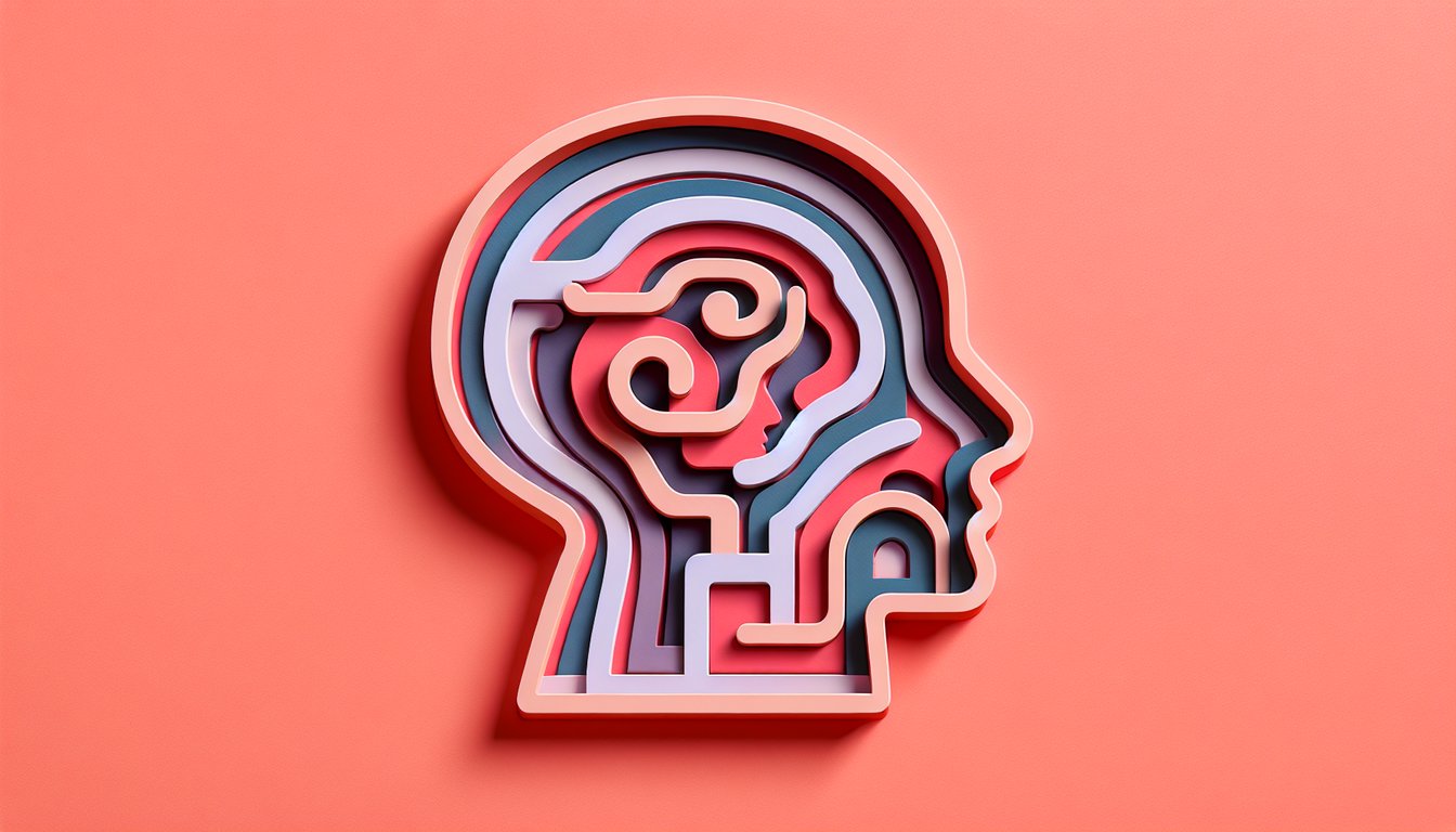 Paper art illustration for All About Me personality quiz on a coral background