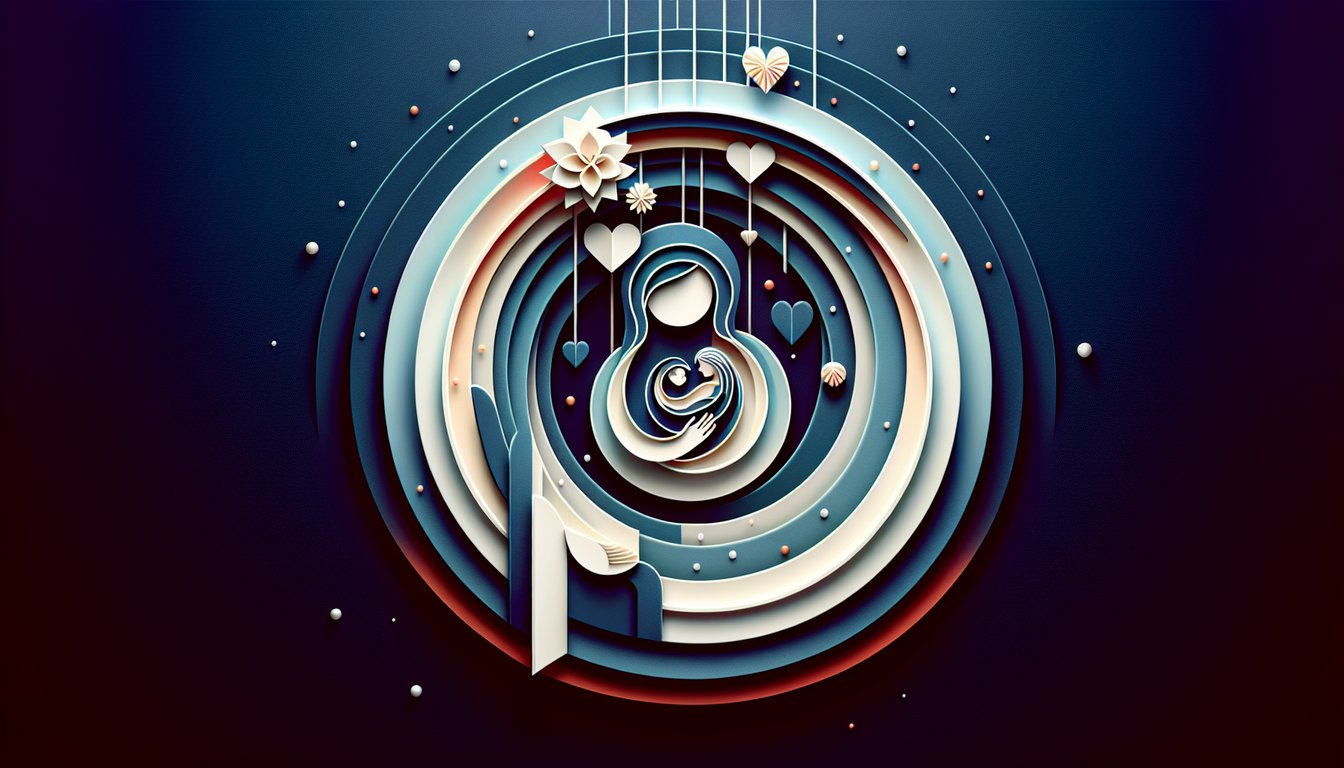 Paper art illustration of moms love with linked hearts and child silhouette on dark blue background for possessive quiz